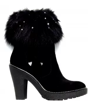 Luxusná dámska obuv Diavolezza 839 Velour Black/Black Fox Strass High Heel