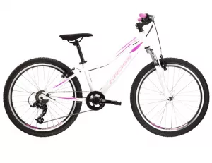 Detský dievčenský bicykel Kross Lea JR 1.0 24” lesklý bielo-ružovo-fialový