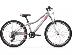 Detský dievčenský bicykel Kross Lea JR 2.0 24” matný strieborno-ružovo-biely
